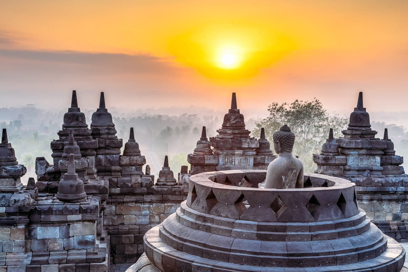 Borobudur Temple, a Buddhist masterpiece in central Java, Indonesia